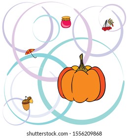 Vector of Autumn, Fall season theme, pumpkin, jam, umbrella. Set of cute colorful icon collection. Vector background.