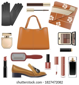 Vector Autumn Female Accessories isolated on white background