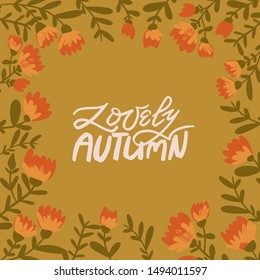 Vector autumn floral calendula frame. Colorful floral collection with yellow, terracotta flowers, leaves. Floral elements for wedding, clipar.simple scandinavian style.warm colors. Vector 