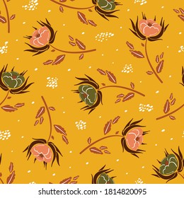 Vector Autumn Floral Seamless Pattern. Vintage Flowers Background. Ditsy Floral Print
