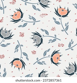 Vector Autumn Floral Seamless Pattern. Vintage Flowers Background. Beautiful Flower and Leaf. Ditsy Floral Print