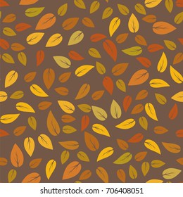 Vector Autumn Floral Texture Isolated on Brown Background. Seamless Different Leaves Pattern