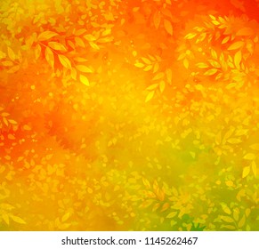 Vector autumn foliage colored vibrant grunge background with leaves and branches.