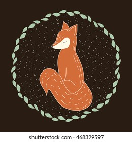 Vector autumn fox round frame. Fox vector. 