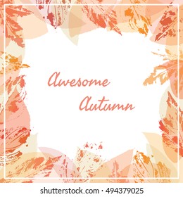 Vector autumn frame. Bright card template, banner template with leaves imprints. Clip art for design. 