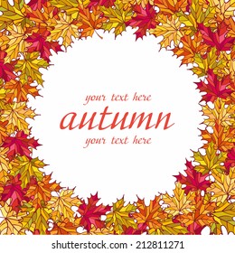 Vector autumn frame with colorful maple leaves on white background