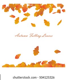 Vector Autumn Frame With Falling Maple Leaves on White Background. Seasonal decoration Design with Text. Illustration.