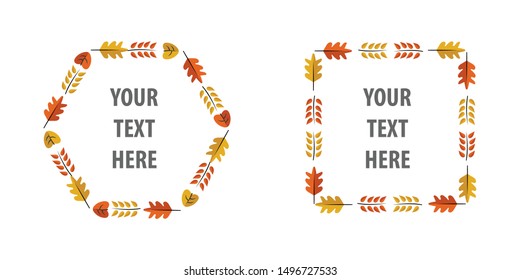 Vector Autumn frame. Flat autumn illustration isolated on white background. Colorful autumn wreath. Design elements for invitations, greeting cards, quotes, blogs, posters, banners