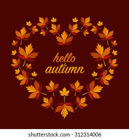Vector autumn frame with heart shaped floral wreath