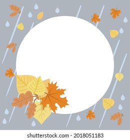 Vector of autumn frame with leaves and rain drops
