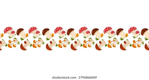 Vector autumn frame with mushrooms. Horizontal vector divider, headers, invitations, perfect for seasonal design.
