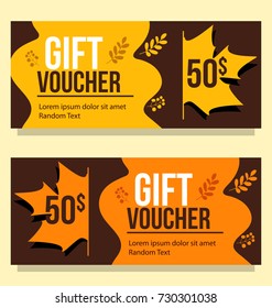 vector autumn gift card template in dark brown orange yellow and fall season leaf