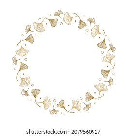 Vector autumn ginkgo leaves frame on a white background.