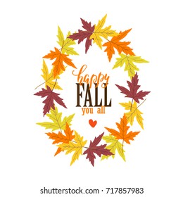 Vector Autumn greeting card with , maple leaves on white background. Perfect for holiday invitations