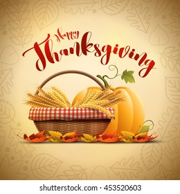 Vector autumn Happy Thanksgiving poster design template. Elements are layered separately in vector file.