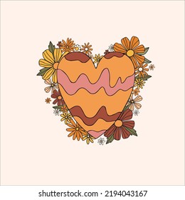 Vector autumn heart with flowers. Perfect for seasonal holidays, Thanksgiving Day.