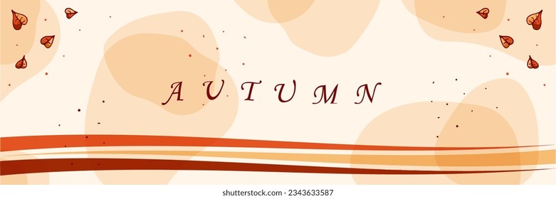 Vector Autumn horizontal banner. Falling leaves, dots, line, transparent shapes autumn colors. Copy space for text. Design for website header, landing page, banner, poster, cover, social post.