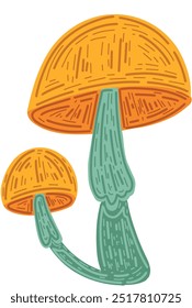 vector autumn icon of cute mushrooms. Bright illustration on an isolated background, sticker