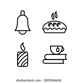 Vector autumn icons (bell, pie, candle, tea with books)