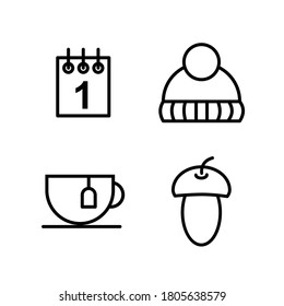 Vector autumn icons (calendar, hat, teacup, acorn)