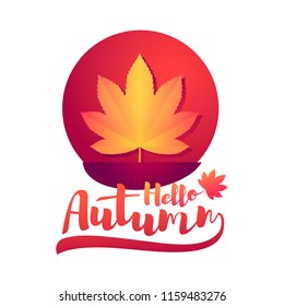 Vector autumn illustration. A boat with a sail in the form of an autumn leaf floating in a puddle and isolated on a white background.
