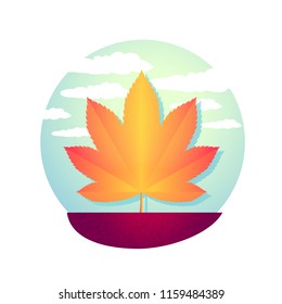 Vector autumn illustration. A boat with a sail in the form of an autumn leaf floating in a puddle and isolated on a white background.