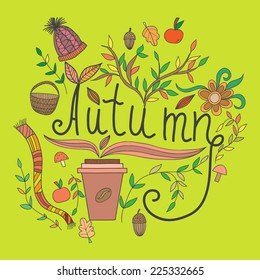 Vector autumn illustration with coffee