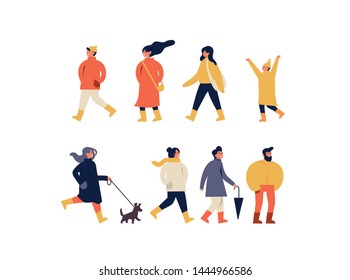 Vector autumn illustration with people enjoying and relaxing their time outdoors in park. Fall season recreation