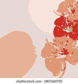 Vector Autumn illustration with place for your text. Orange and red flowers on beige background. Perfect for wallpaper, gift paper, pattern fills, web page background, autumn cards.