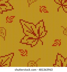 Vector Autumn Knitted Pattern 2 on yellow background