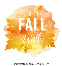 Vector autumn label on colorful watercolor background EPS 10