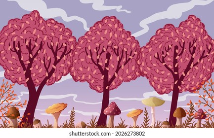 vector autumn landscape deciduous tree with red leaves