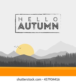 Vector of autumn landscape. Forest and letters