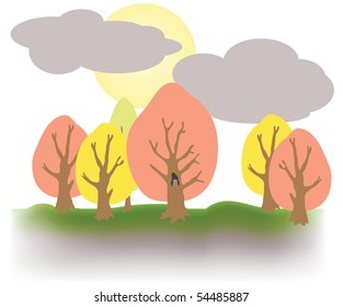 vector autumn landscape with the owl