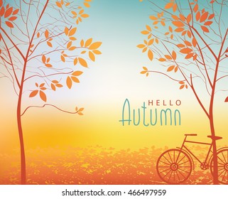 vector autumn landscape with trees in the park and bike