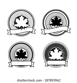 Vector autumn leaf badge: maple tree, black and white