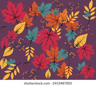 Vector autumn leafs pattern design seamless pattern.