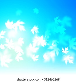 Vector autumn leaves background design, unfocused blurred maple leaves backdrop illustration