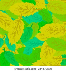 Vector Autumn Leaves Background. Set of Yellow and Green Leaves