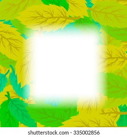 Vector Autumn Leaves Background. Set of Yellow and Green Leaves. Leaves Frame