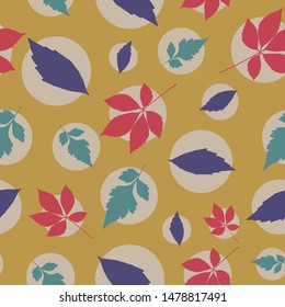Vector autumn leaves in bubbles seamless pattern repeat