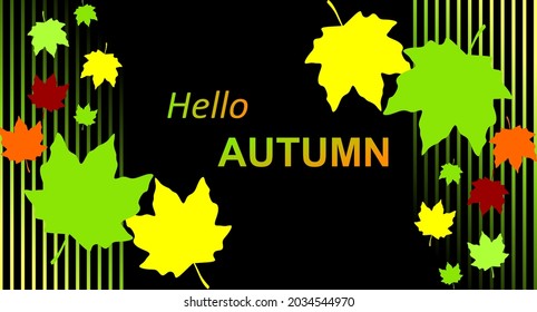 vector autumn leaves, cool autumn colorful vector background, leaves and lines right and left