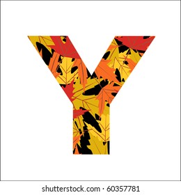 Vector autumn leaves font, letter Y