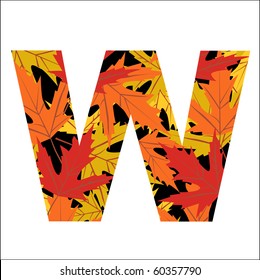 Vector autumn leaves font, letter W
