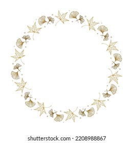 Vector autumn leaves frame on a white background.