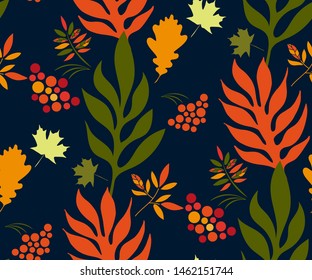 Vector autumn leaves, halloween pattern. Floral stock vector illustration