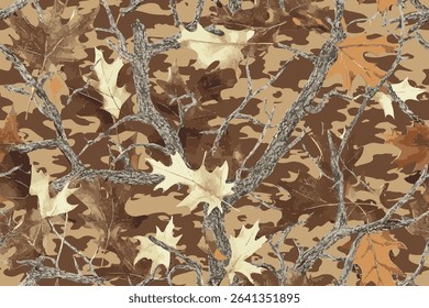 Vector autumn leaves hunting camouflage design. Seamless pattern. Digital camouflage background. Forest jungle texture