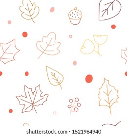 vector of autumn leaves  line drawing in seamless pattern 