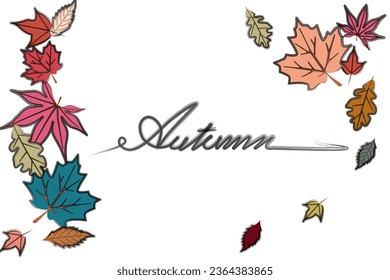 Vector autumn leaves. line drawing of autumn leaf. Autumn text font and leaves isolated on white background vector.