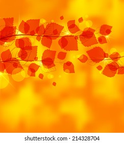 Vector autumn leaves on brightly colored background